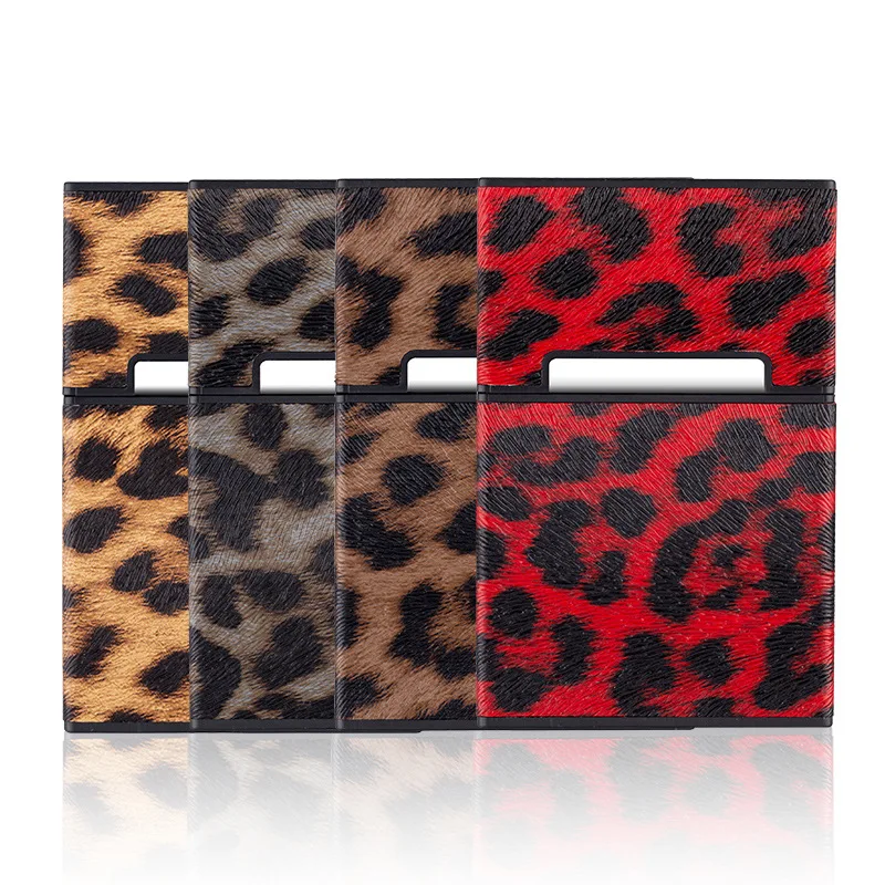 Leopard custom leather cigarette case carrying cases storage box with steel frame for smoking cigarette box case