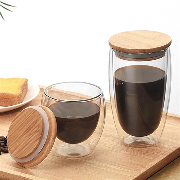 5oz 8oz 12oz 15oz 22oz Double-Walled Borosilicate Glass Glass Lid Cup With Bamboo Lid