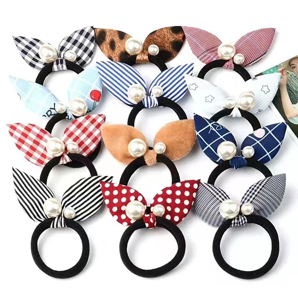 Cheap Custom Hair Accessories Elastic Ribbon Hair Ties Sample processing custom ladies fashion nail beads hair band