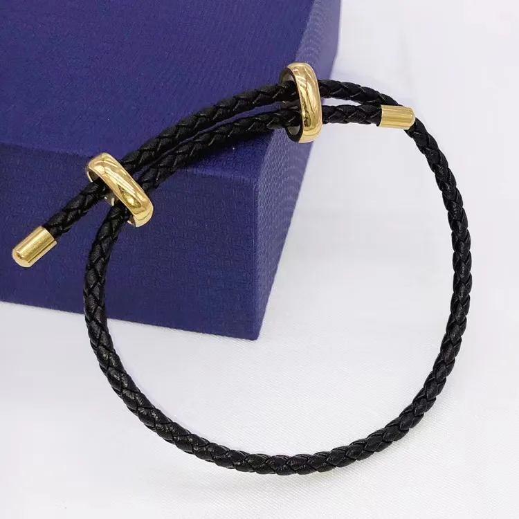 2023Adjustable bracelet Horse eye buckle eight-figure buckle leather rope bracelet hard gold transfer beads fine style hand rope