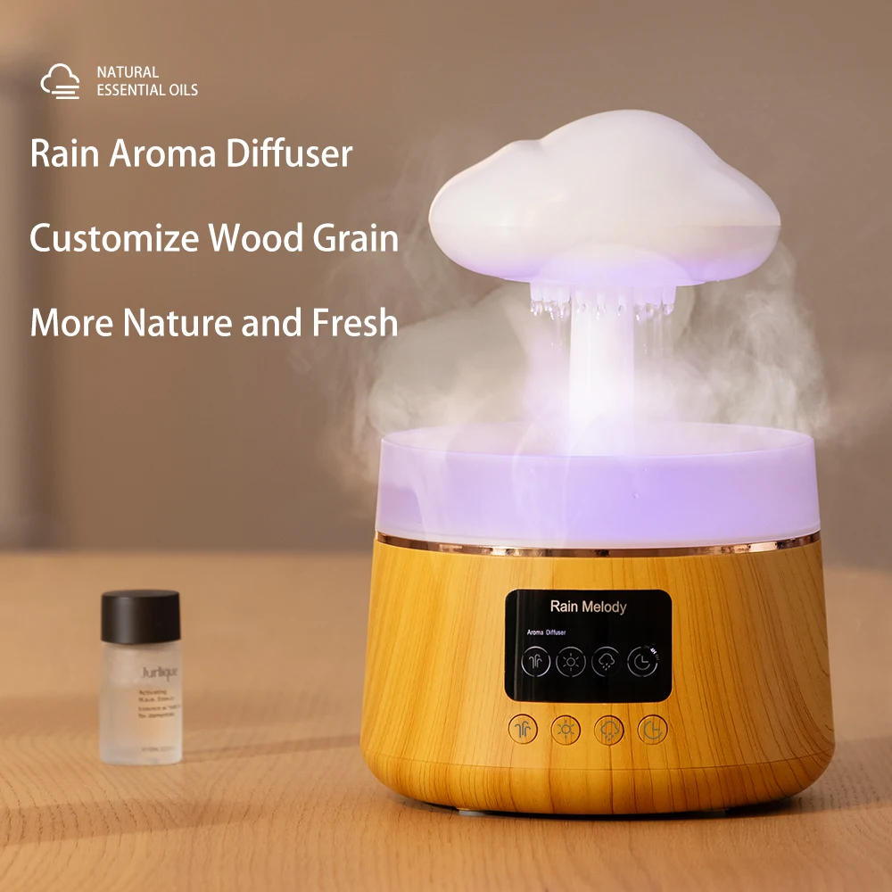 Customized  Air Essential Oil Ultrasonic Rain Cloud Mushroom Raindrop Aroma diffuser Humidifier with smart speaker