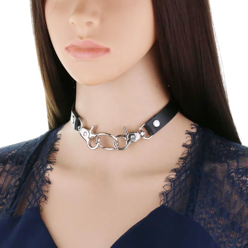 Personalized Simple PU Leather Chain Buckle Collar Fashion Belt Buckle Necklace Punk Harajuku Sexy Ring Necklace