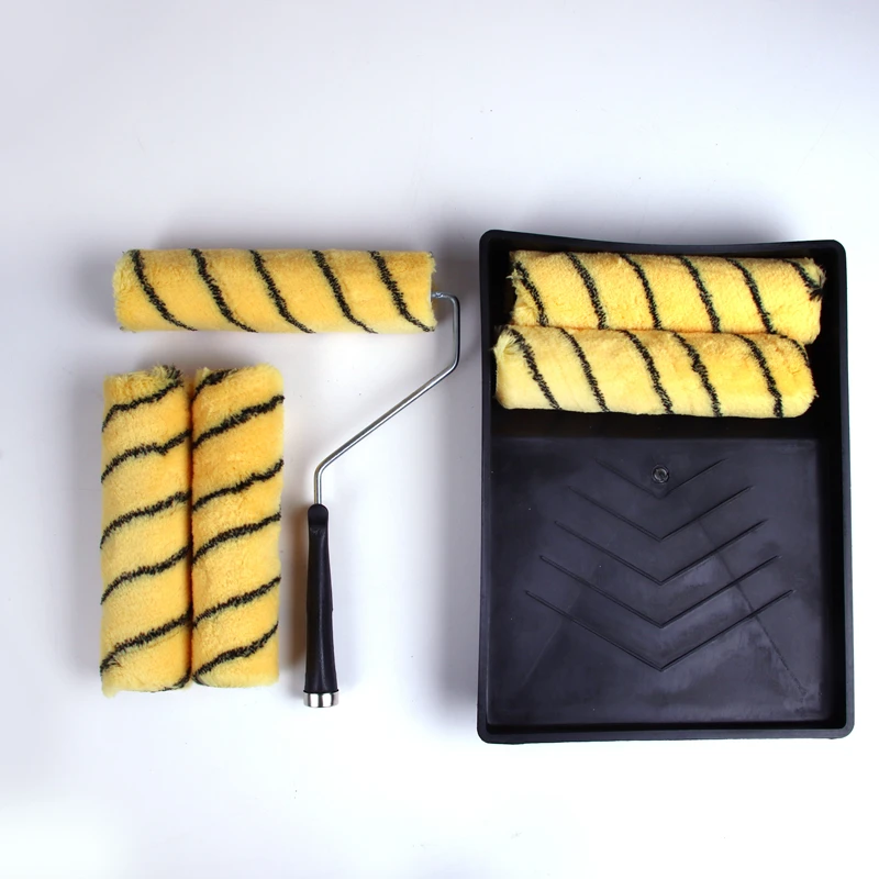 Paint Roller Tray Professional Roller Brush with 5 Replaceable Paint Roller Sleeve Black plastic Tray