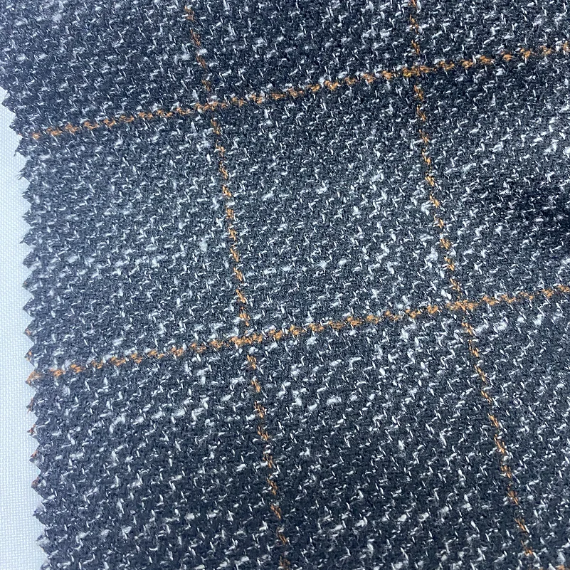 Hot Sale Woven Checks Design Polyester Viscose Tweed Stretch Fabric Brushed Fabric Tweed Fabric