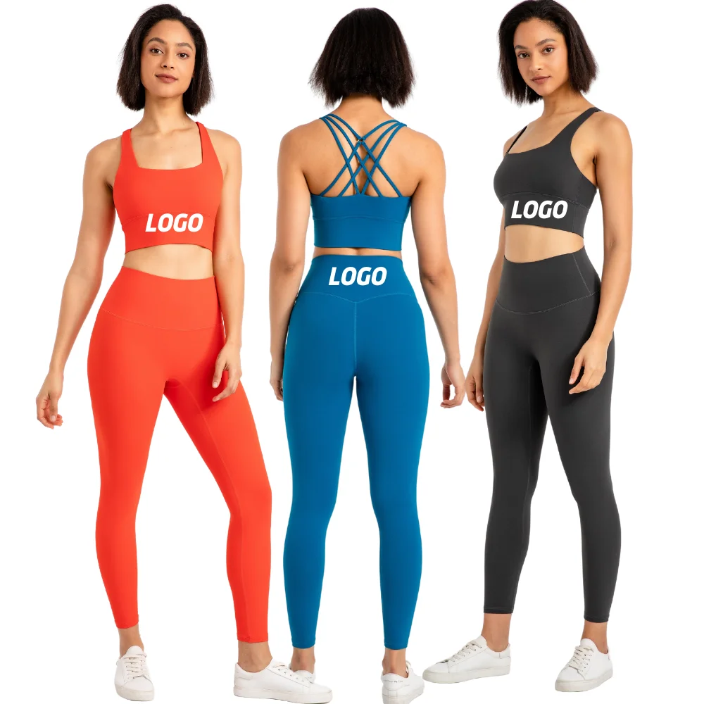 Women Clothing Active Wear Two Piece Gym Fitness Butt Lift Seamless Yoga Leggings And Bra Sets