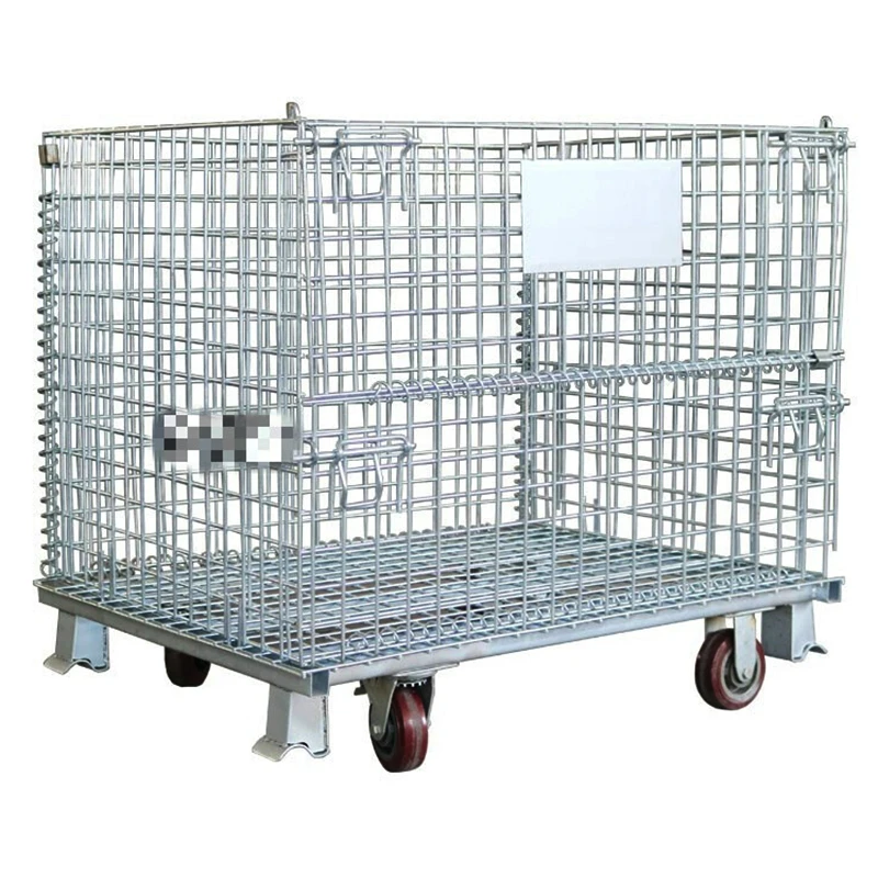 Heavy stackable quail cage Industrial material handling wire mesh cage with 4 wheels