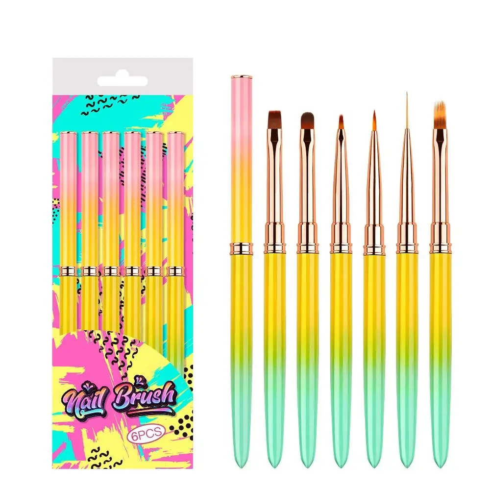 2023 Nail Art Line Painting Brushes DIY Drawing Pen Art Colorful Metal Custom Logo Box Packaging Ombre Oval Flat Strip Brush