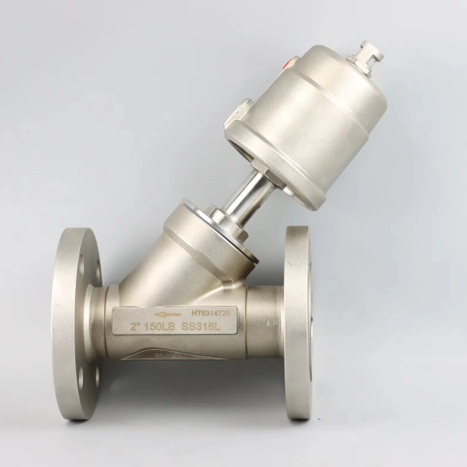 2Inch Stainless Steel SS316L Normal Closed Y Type Waterproof Hammer Flange Pneumatic Angle Seat Valve