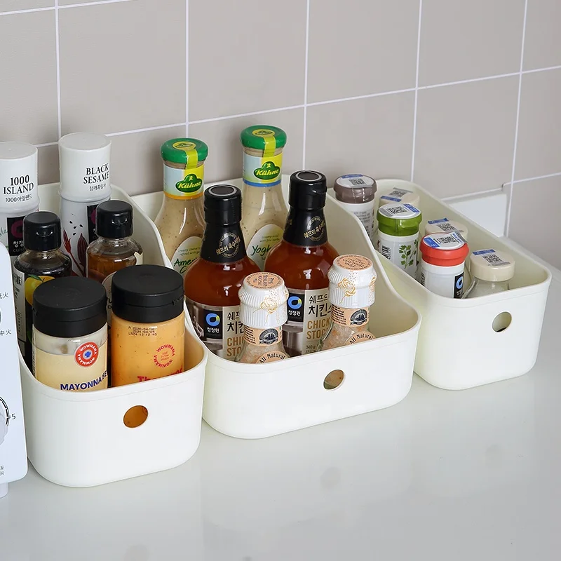 Stackable cabinet sundries food storage organizer multipurpose plastic storage box with built in handle