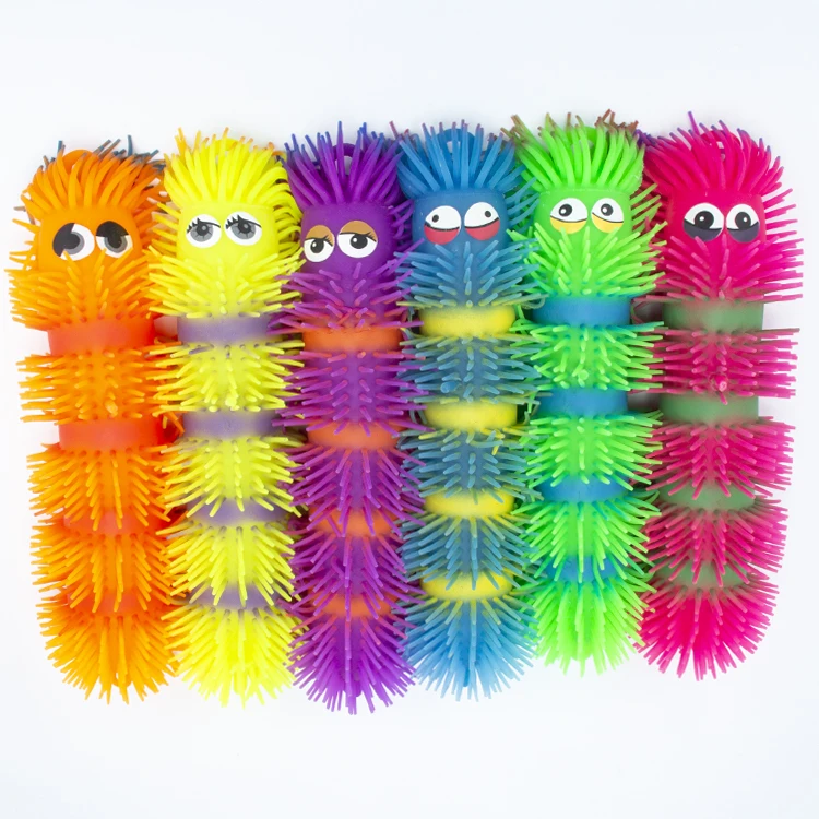 Wholesale  hot sale 13 inch 6 eyes with hair caterpillar painting bracelets cute squeeze squishy toys for kids