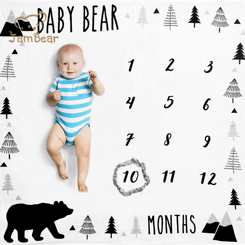 baby milestone blanket organic bamboo viscose swaddle 100% bamboo infant swaddle wrap Printed baby monthly milestone blanket