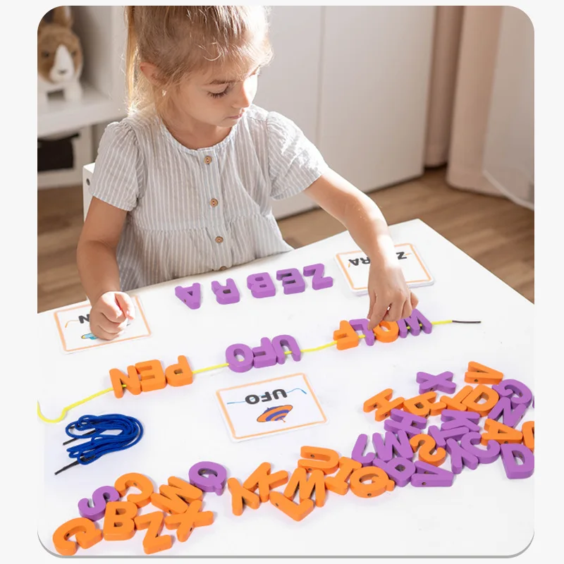 2024 wooden spelling game wood lacing threading game for children funny rope game fine motor preschool educational toy