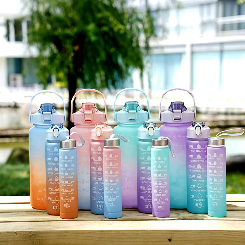 2 л 3 в 1 одна бутылка для напитков Juego De Botellas Agua набор шт. Мотивационная походная пластиковая воды с соломенной крышкой