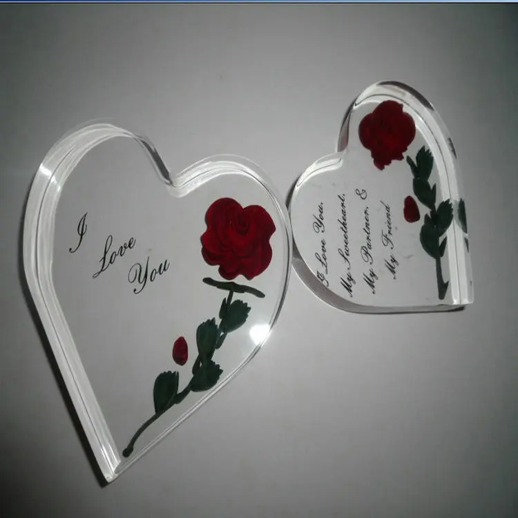 Custom logo Heart Acrylic Block Cube clear Acrylic Heart Block Photo Frame