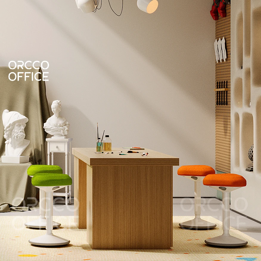 Ergonomic Office Design Studio Meeting High Adjustable Soft Wobble-Free Swivel Forward Tilt Standing Conference  Stool Chair