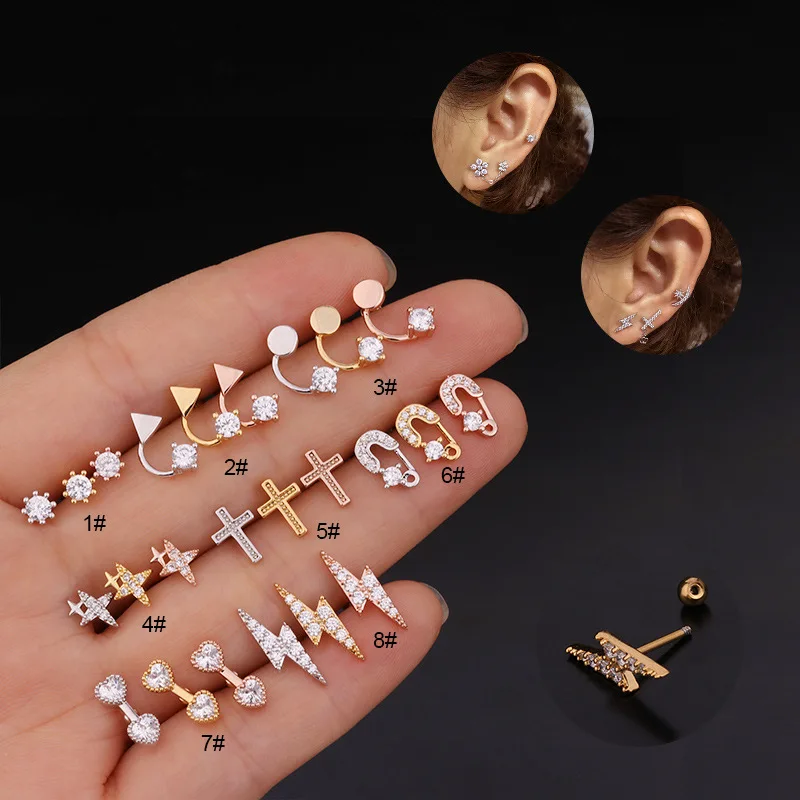 Ear Piercing Jewelry Hot Sell Zircon Stud Earring Single Ear Ring Stainless Steel Screw Earrings Creative Ear Piercing Jewelry
