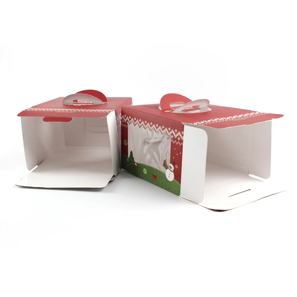 Christmas Window Cake Box Design For Christmas Bakery Cookie Cake Brownie Packaging with handle