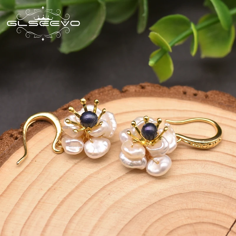 Natural Baroque Double Pearls Earrings For Women Wedding Gift Statement Flower Drop Earrings Handmade Jewelry