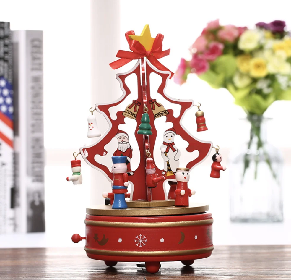 factory price wholesale Wood crafts Christmas Tree Vibration Music Box