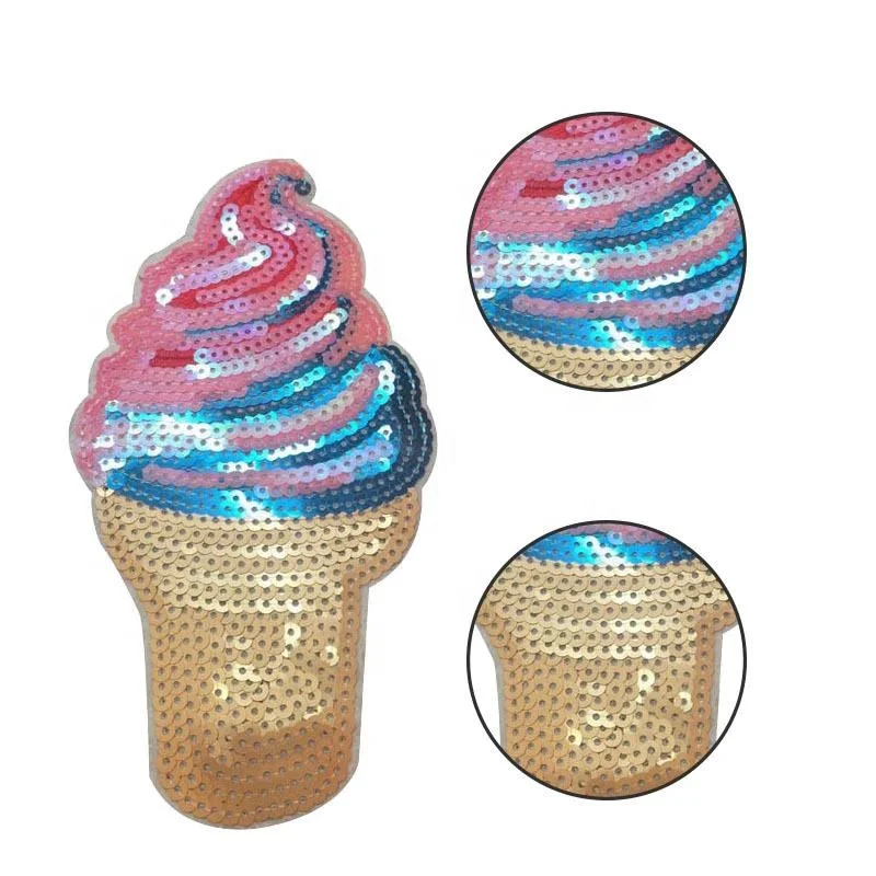 5 Styles Mix Sequin Patch for Clothes Motif Applique Shining Ice Cream Sew/Iron on Patches for Clothing Sequined Stickers