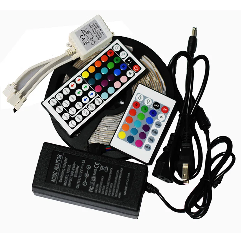DC12V 5050 SMD RGB LED Strip 5m 150 LEDS 24 or 44 Key IR Remote Controller Color Changing PI65 Waterproof Led Strip Lights Kit