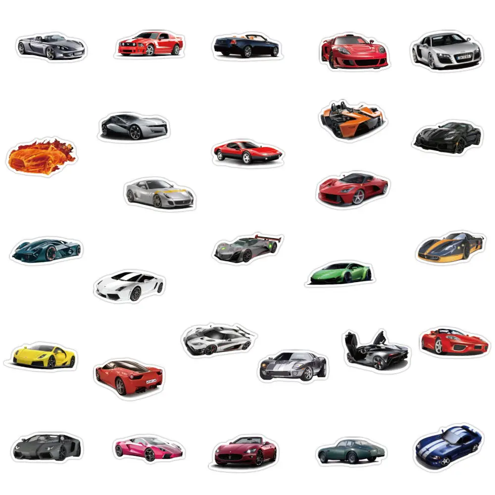 50Pcs Waterproof Sports Car Sticker Custom Vinyl Die Cut Laptop Motorcycle Skateboard Luggage Decal Toy Car Stickers