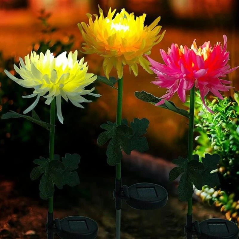 Outdoor Garden Pathway Landscaping Lawn Decor Led Solar Powered Flower Lights Chrysanthemum
