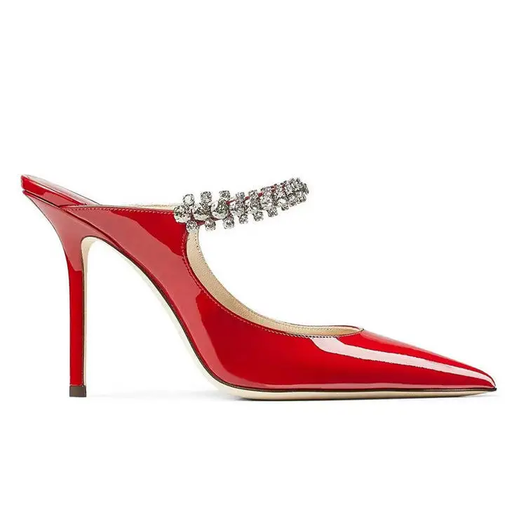 Fashion Mules Women Diamond Heels Pointed Toe Mules Nude stiletto Women Pumps