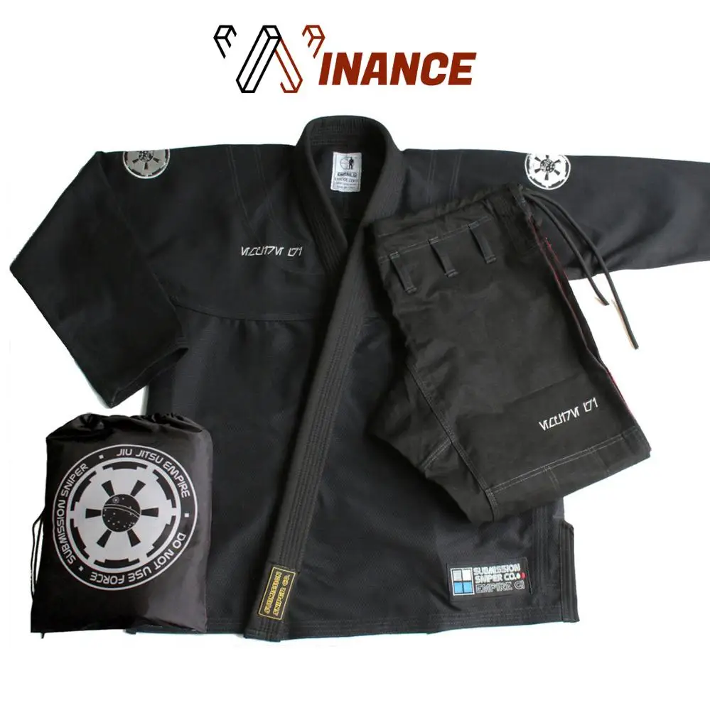High quality Black color brazilian jiu jitsu gi with custom logo and with bjj gi bag