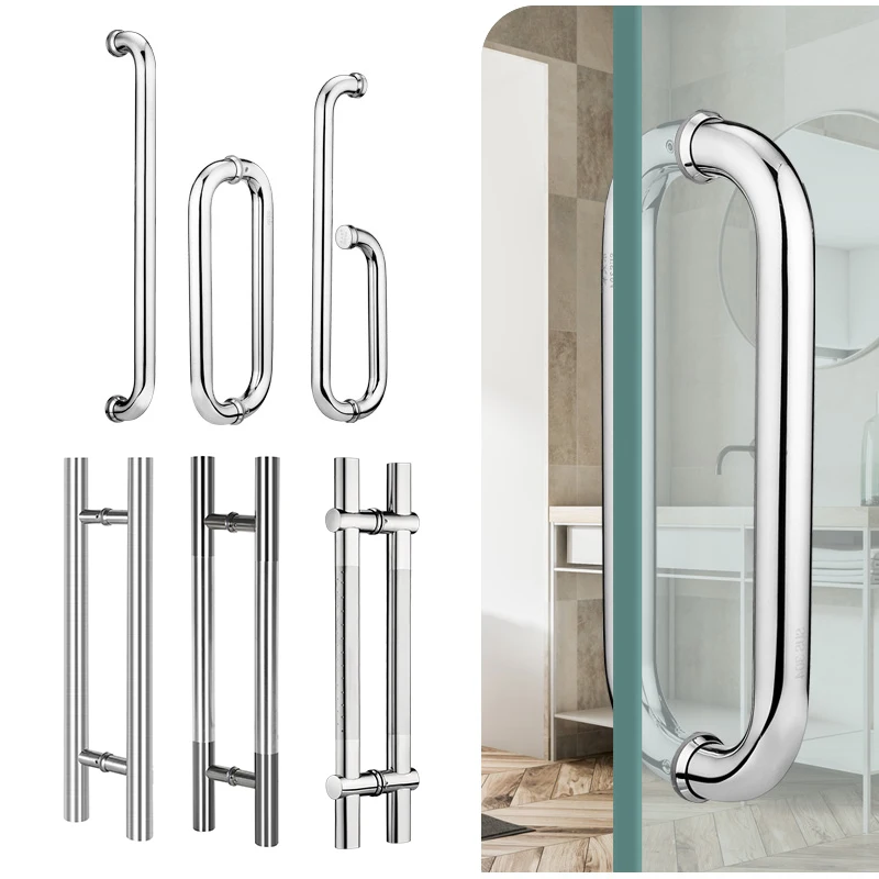 SS C H Type Cranked Round Tube Detachable Bathroom Shower Toilet Cubicle Matt Glass Door Push and Pull Handles