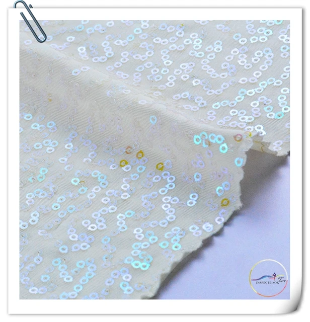 3mm Polyester Knitted Sequins Shiny Ivory Fabric For Children Stage Dancewear Important Event Dress Fabrics