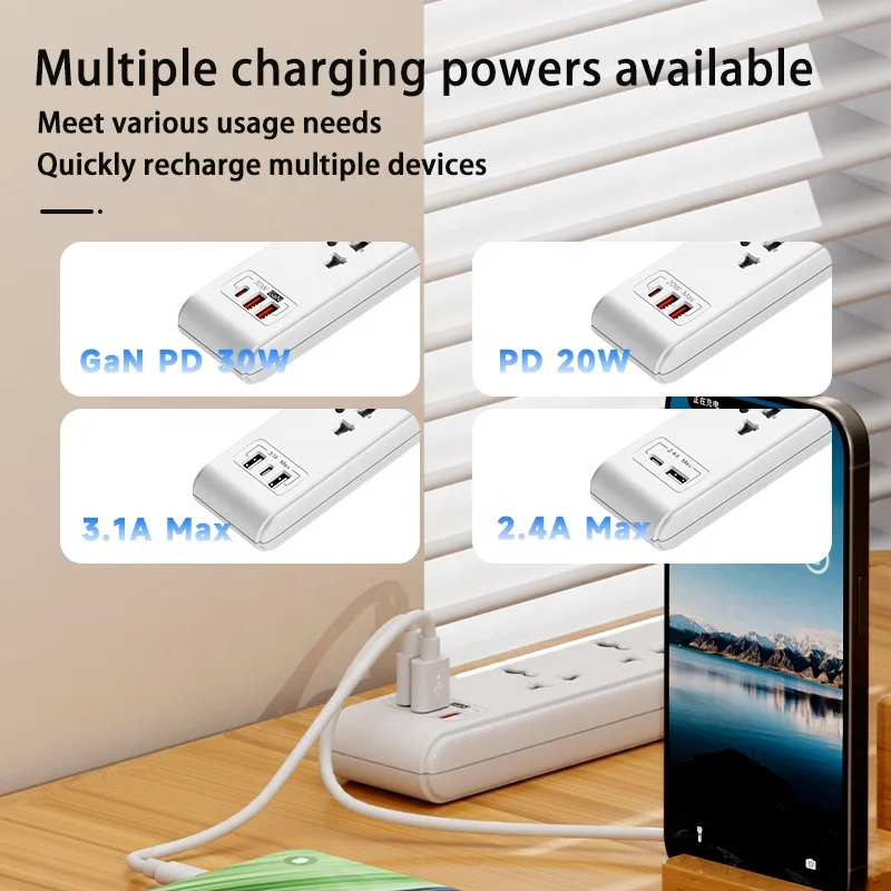 Universal international Power Strip 5 port socket with 2A 1C Power Socket  UK US AU EU Plug Socket extension lead
