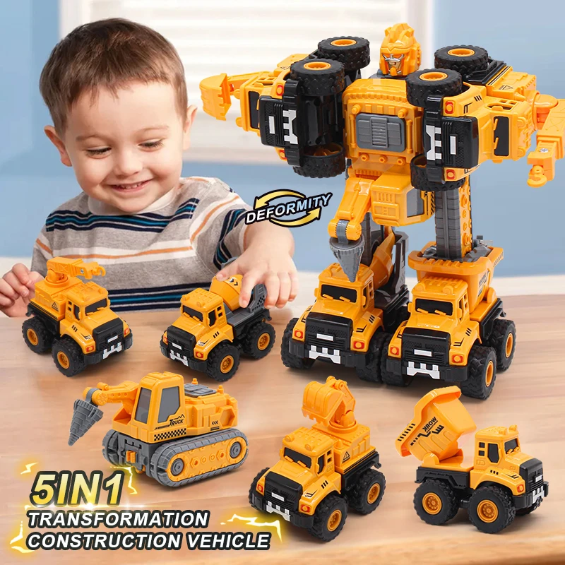 Cheap Candy Toys Funny 5 in 1 Assembled Engineering Vehicle Robot game Kids Hard Candy With Jelly Bean Small order acceptable