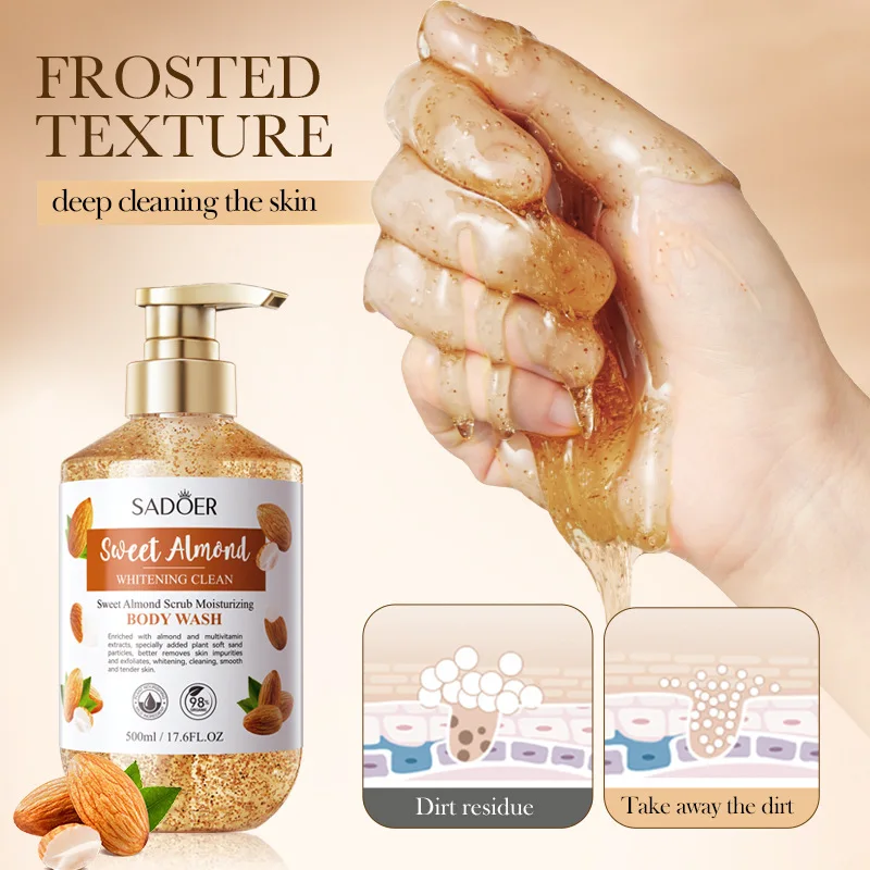 500mL Body Skin Care Almond Perfume Moisturizing Body Wash Scrub Exfoliating Shower Gels