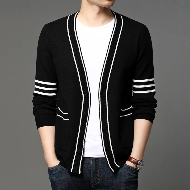 
Korean Slim Cardigan Autumn and Winter Fashion Simple Striped Sweater V-neck Casual Knitted Jacket 