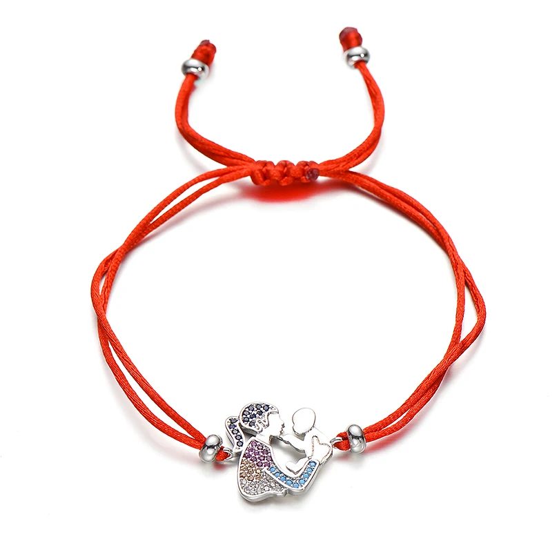 Birthday Gift AAA CZ Zircon Wish Jewelry Lucky Red String Bracelets I Love Mother Family Mom and Baby Charm Bracelet