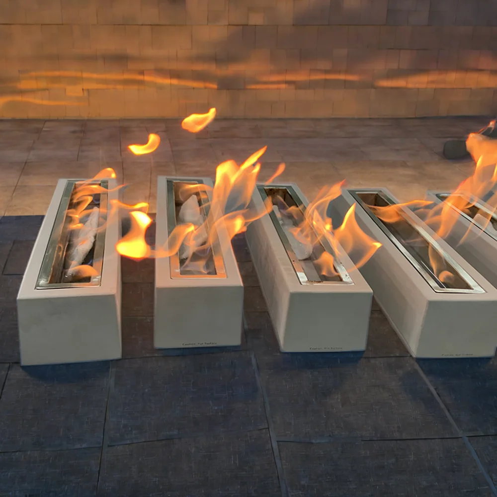 Factory Wholesale Cement Rectangle Smokeless Tabletop Fireplace Table Top Stainless Steel Burner Ethanol Fire Pit