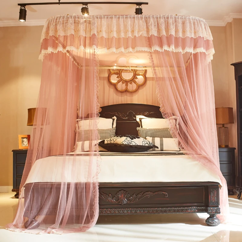 Fashionable Double Bed Romantic Square Guide Rail Lace Embroidery Adult Baby Mosquito Net