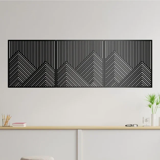 Geometric Mountain Wood Wall Art Decor Large Set of 3 Large Wall set Wood decor