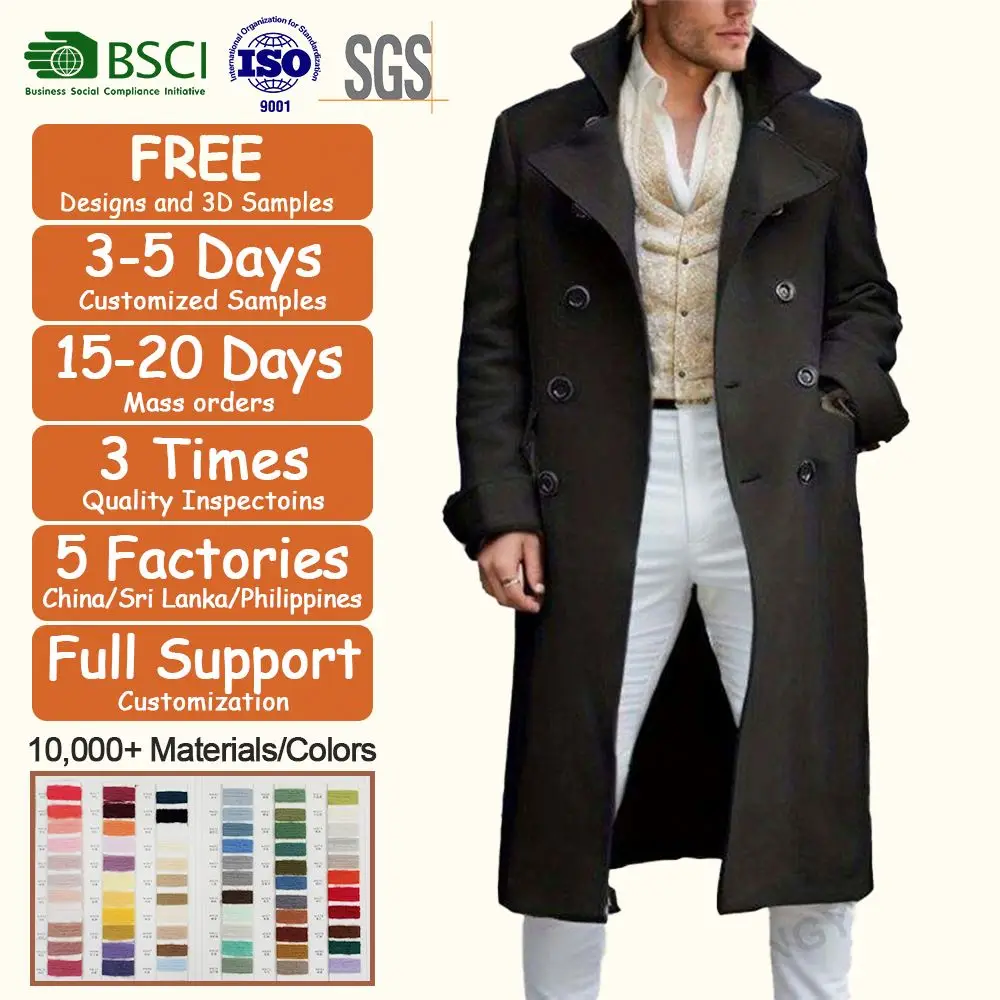 2023 Winter New Arrival Men Fashion Lapel Casual Double-Breasted Woolen Long Coat Long Sleeved Plus Size Outdoor Windbreaker