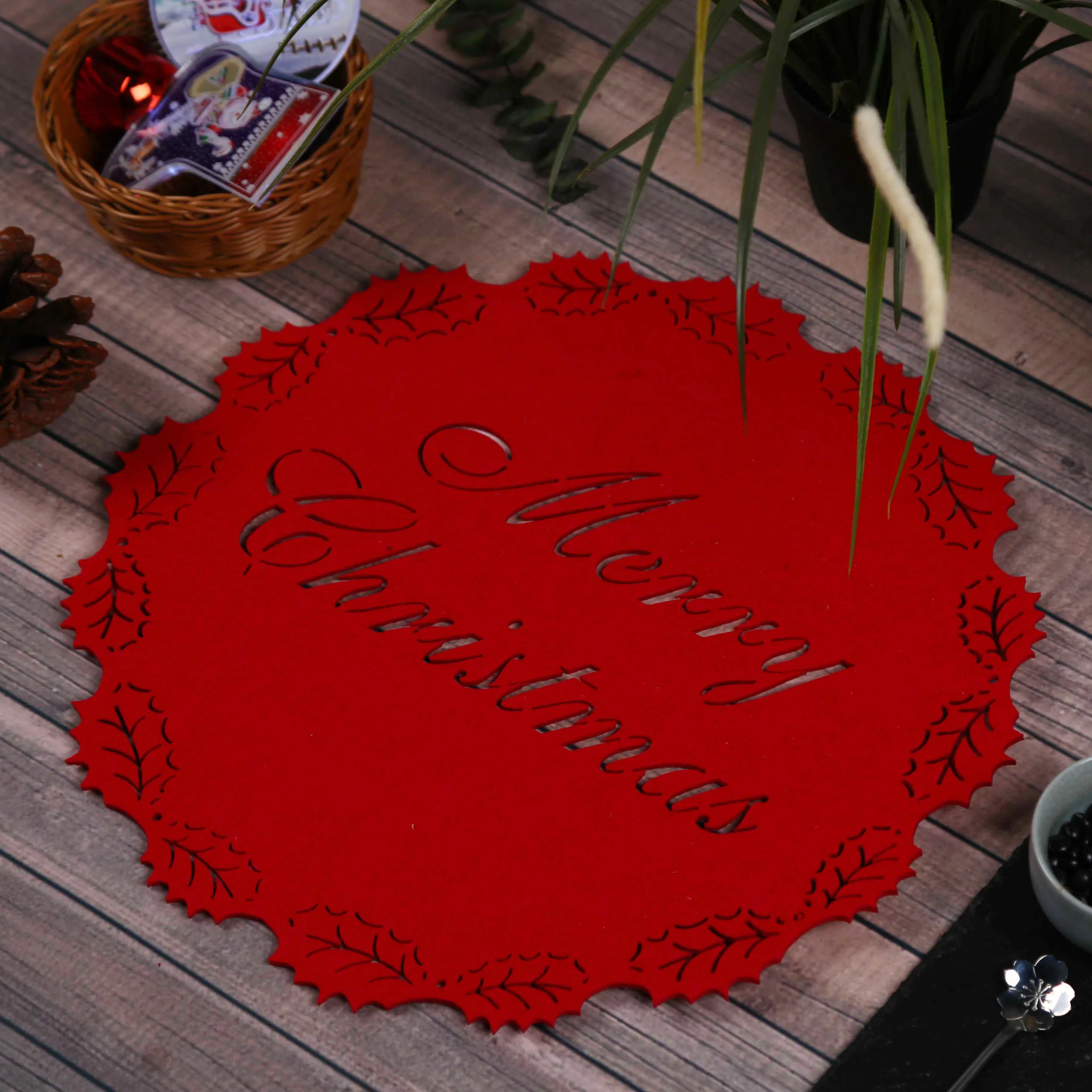 Tabletex eco-friendly 3mm thickness laser cut felt new design placemat Christmas Placemats decoration dinner mat
