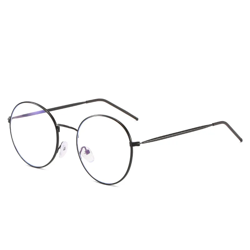 stock 2024 Trendy Round circle glasses women men UV400 anti blue light gold/black Metal frame glasses