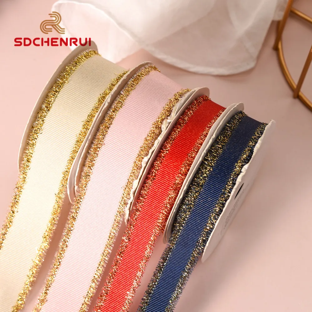 Factory directly new style 16/25/38 MM fashion double face gold purl silver metallic fringe edge grosgrain ribbon For packaging