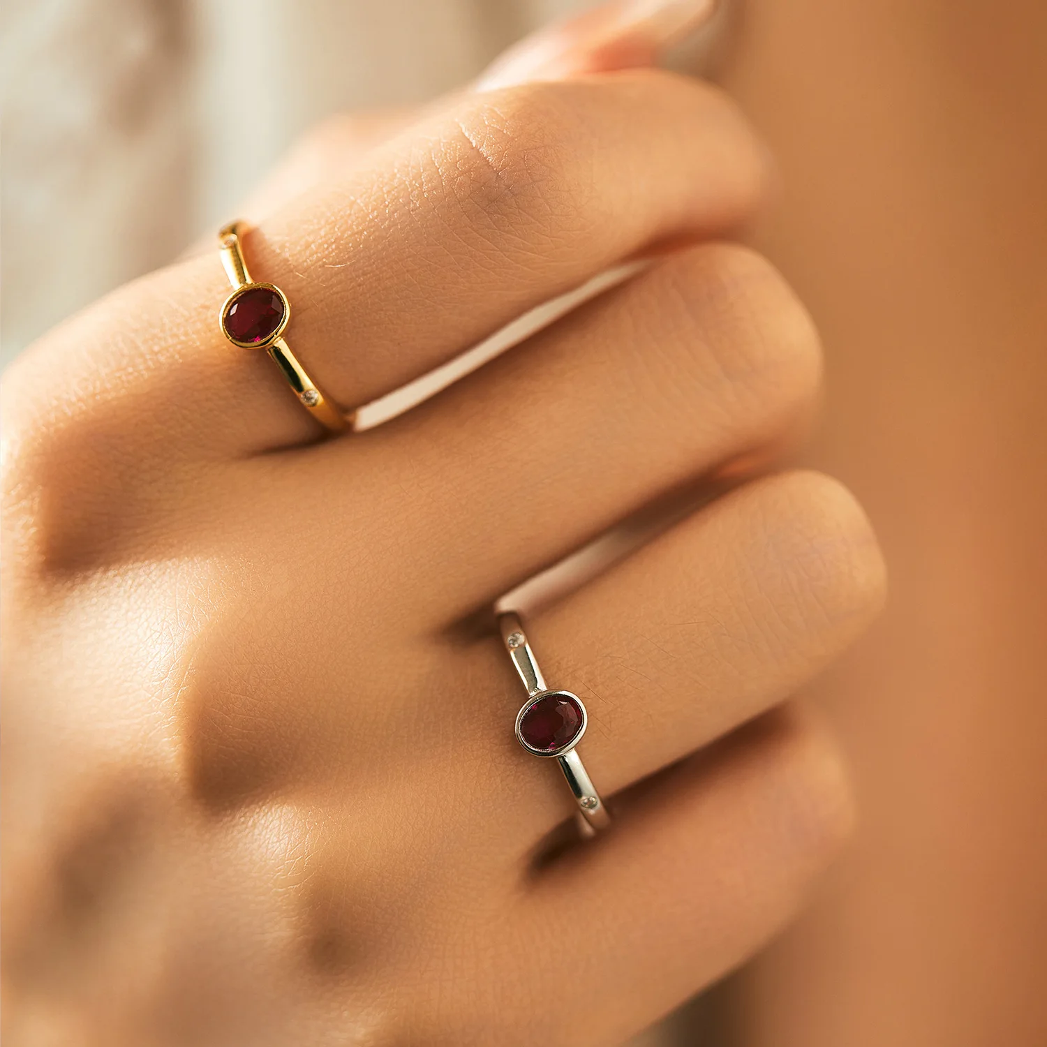 French classic retro simulation ruby ring 925 sterling silver gold-plated silver pigeon blood red zirconia eternity ring