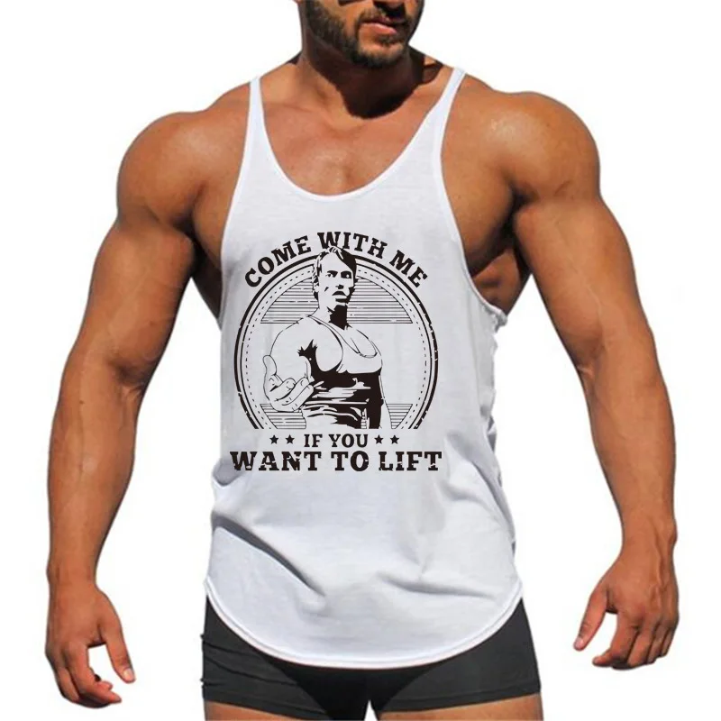 Mr Fitness Schwarzenegger Classic Fitness Spaghetti Strap Workout Vest Cross Body Camisole Solid Colour Printed Large Vests