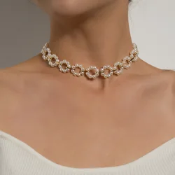 2022 Korean Bead Pearl Flower Link Clavicle Chain Choker Elegance White Imitation Short Necklace Lady Jewelry