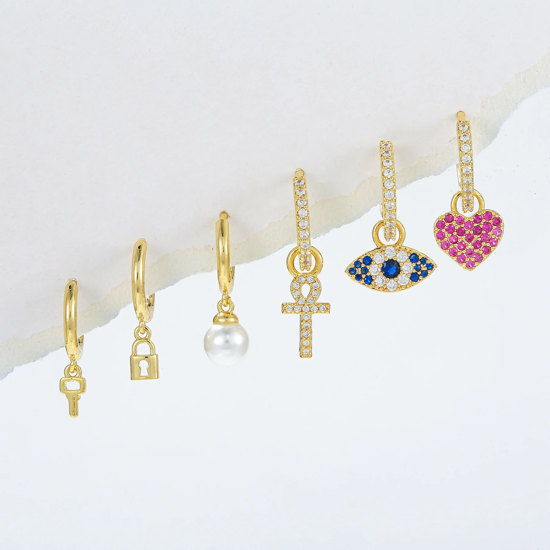 Love Pearl pendant earrings set Ear Buckle Ear Nail Female Colorful Zircon  Gold  bass Earrings Minimalist for Women