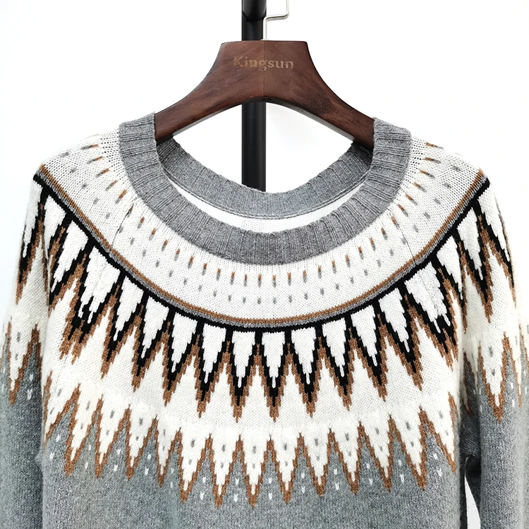 korea fashion Jacquard nordic cowichan Merino Wool and cotton sweater for women