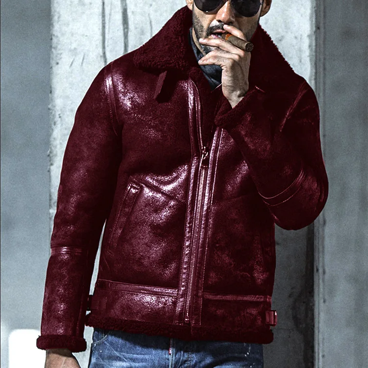 Liu Ming Wholesale Trending Winter Men Fashion Thick Warm Overcoat Leather Fur Plus Size Jacket Lambswool Lining Coat