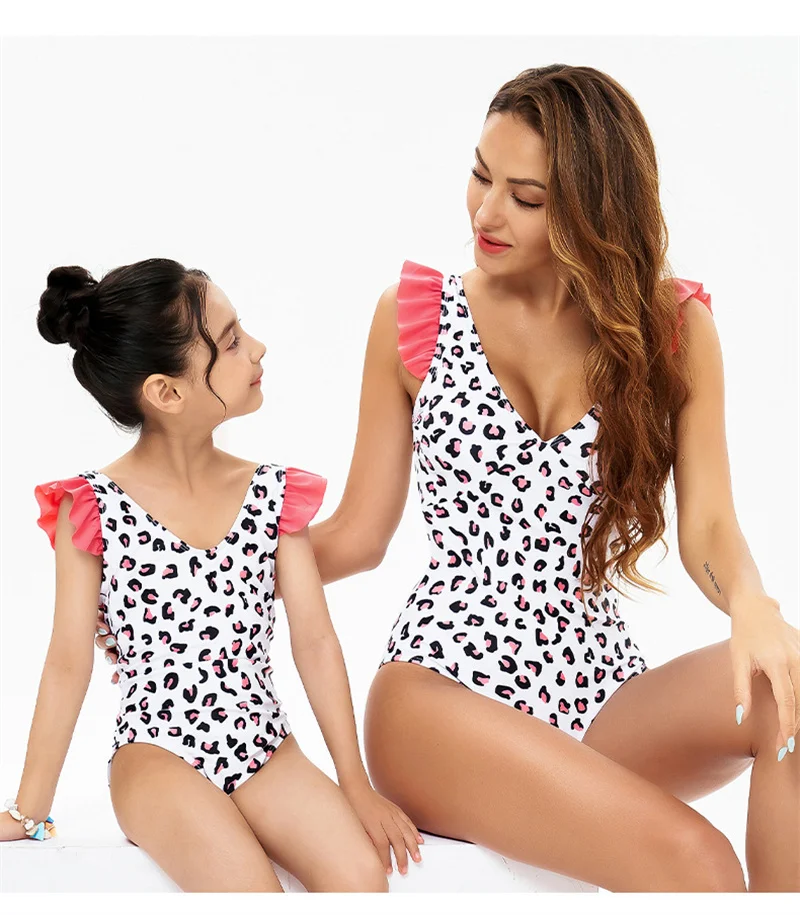 ZY5718 Private Label One Piece Leopard Family Matching Bikini Swimsuit